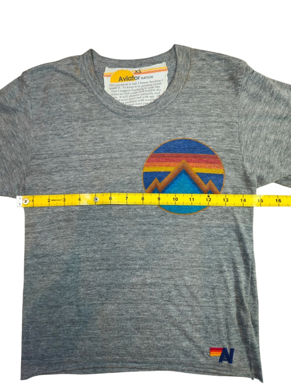 Aviator Nation Sunset Graphic Tee XS Gray Vintage Wash Made USA - Picture 5 of 5